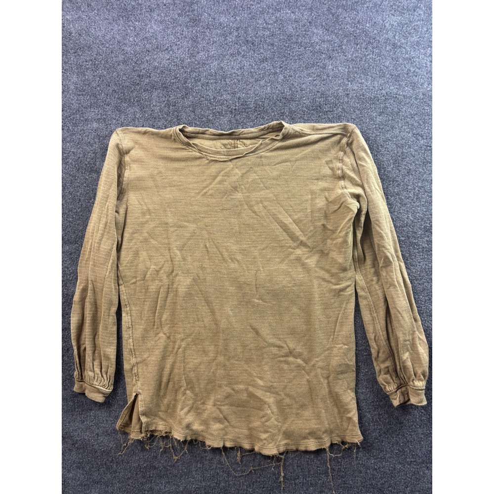 We The Free Long Sleeve Top Womens XS Brown Distressed Raw Hem Thermal OB1896788